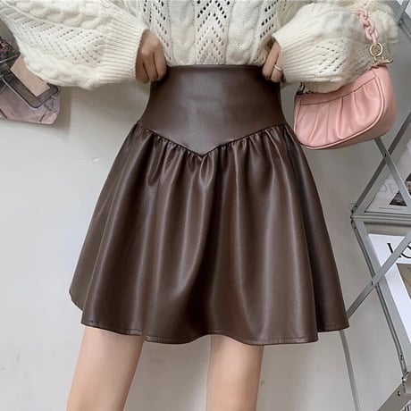 レザープリーツ ミニスカート 2色展開