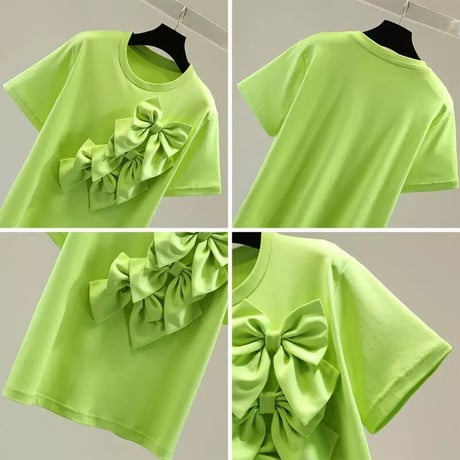 リボンステッチ カジュアルTシャツ 2色展開