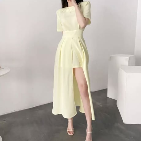 スリットパンツ ハイウエストワンピース 3色展開