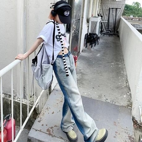 ブルーグラデーション ハイウエストデニムパンツ