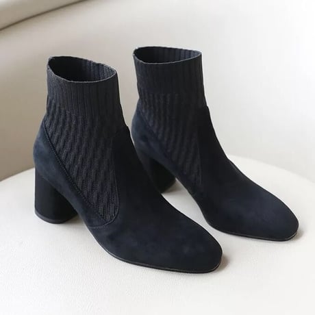 ワッフルニット ソックスブーティ 2色展開