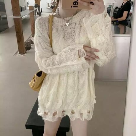 クラッシュ ロングケーブルニット 3色展開