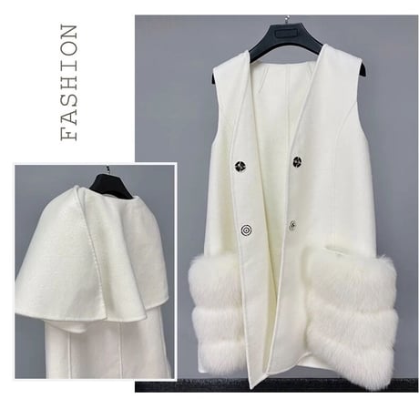 【高品質】フォックスファーポケット カシミヤケープコート 5色展開