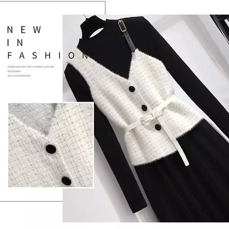 ニットチュールワンピース ベストセット 2色展開