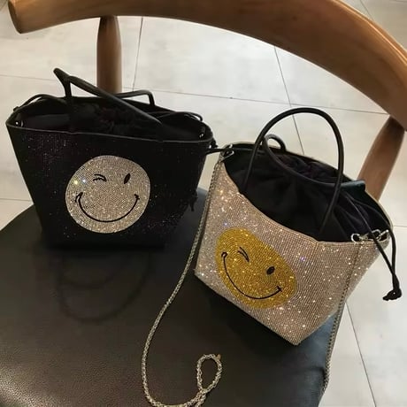 ラインストーンスマイリーバッグ 2色展開