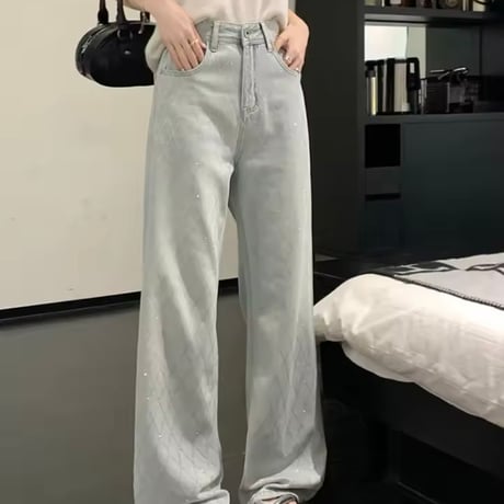 クロスラインストーンデニムパンツ