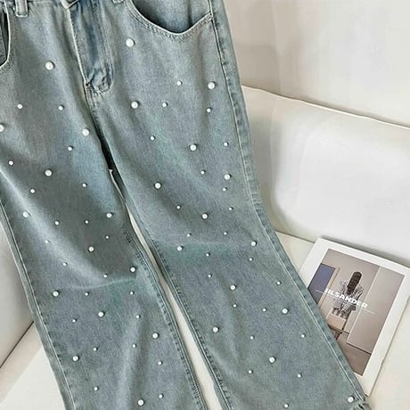 パール ハイウエストデニムパンツ