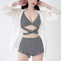 千鳥格子柄 ダブルストラップクロスビキニ
