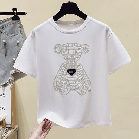 ラインストーンベアー タグTシャツ 3色展開
