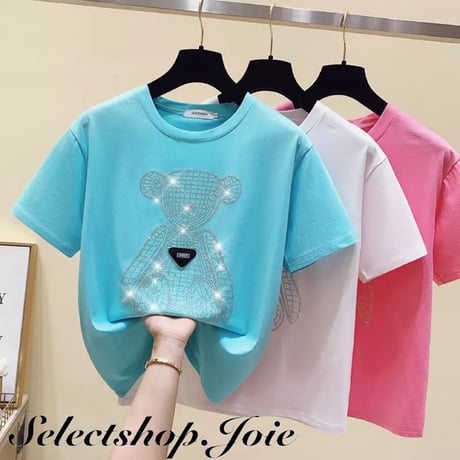 ラインストーンベアー タグTシャツ 3色展開