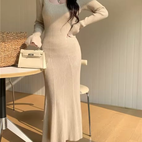 リブニットフィッシュテールワンピース 4色展開