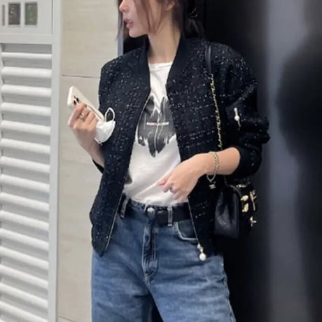 パールジッパー ツイードジャケット 2色展開