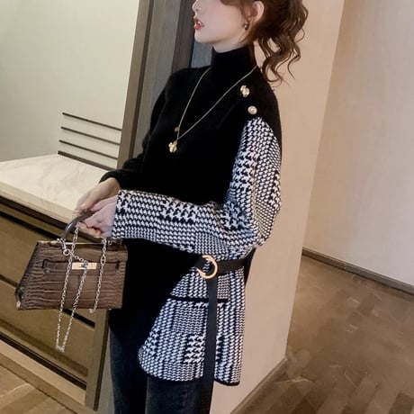 千鳥格子 パッチワークニット