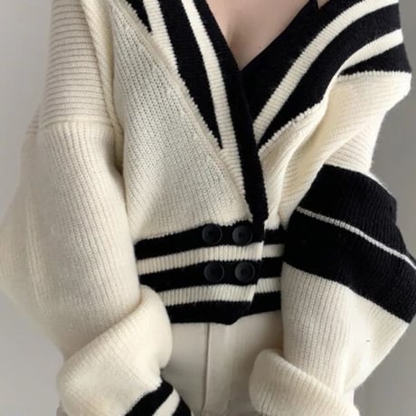 モノトーンカラーネック カーディガン 2色展開