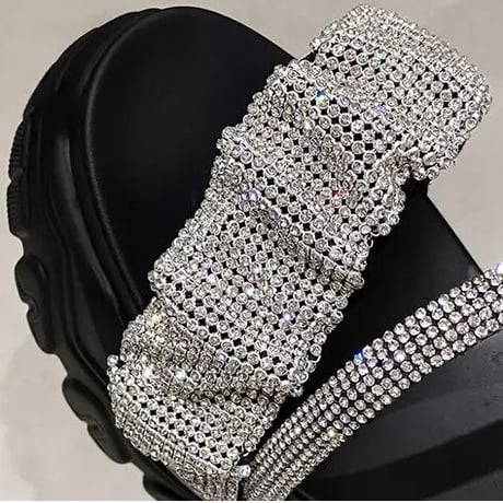 クリスタルフリルバンド ハイソールサンダル 2色展開