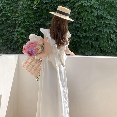 バックフリルリボン ストラップワンピース 3色展開