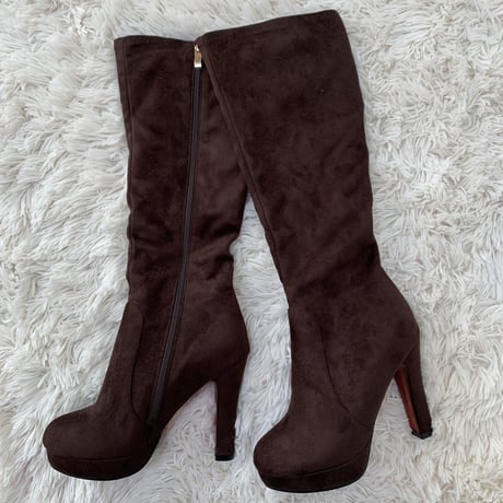 【OUTLET Brown23.0cm即納】プラットフォーム ロングブーツ