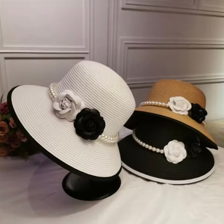 フラワーモチーフパールラインハット 3色展開