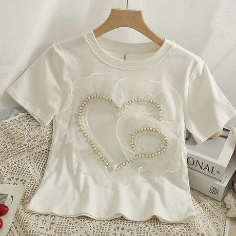 フリルパールハート Tシャツ 2色展開