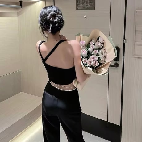 パールチェーンウエストカットパンツ
