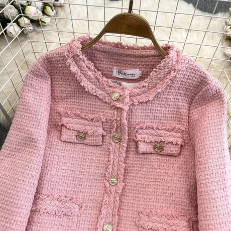 【White Lサイズ即納】カラーフリンジ ツイードジャケット 4色展開