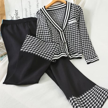 千鳥格子 ニットセットアップ 2色展開