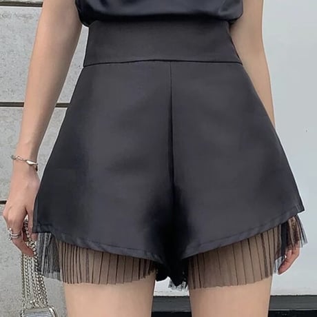 プリーツレースヘム ショートパンツ