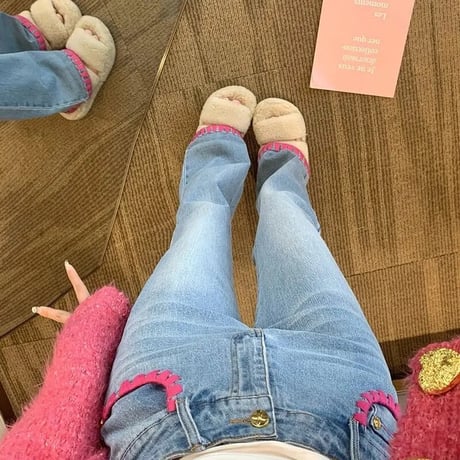ピンクステッチ ウォッシュデニムパンツ
