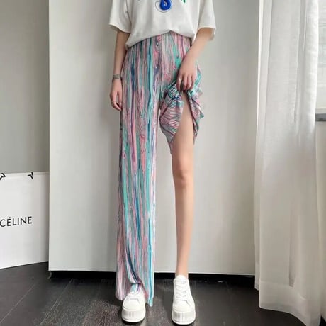 マーブルストライプ リブパンツ 2色展開