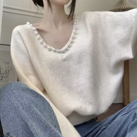 パールネック ニット