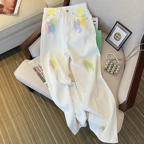ペインティング ホワイトデニムパンツ