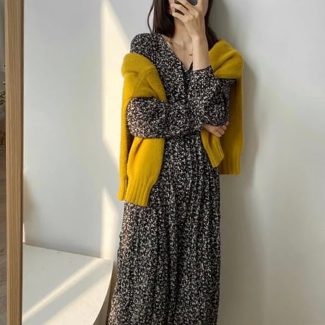 パフスリーブ フェミニンプリーツワンピース 3色展開