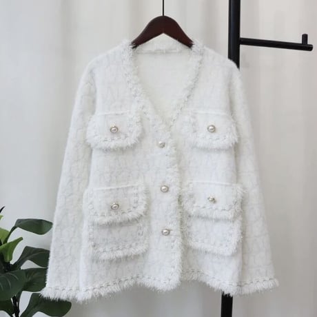 タッセルパール ステッチウールジャケット 2色展開