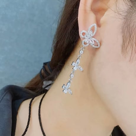 【Silver925】バタフライロングピアス