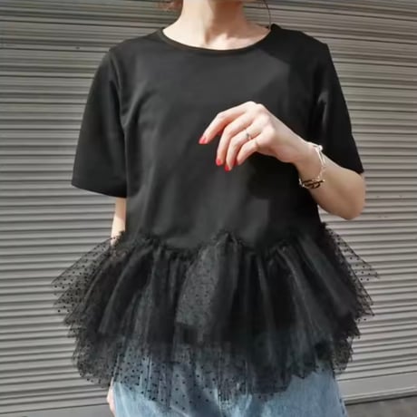 ドットメッシュティアードTシャツ 2色展開