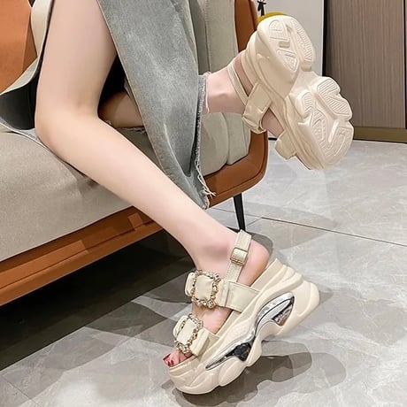 ウェーブシルバー ギャザーストーンサンダル 4色展開