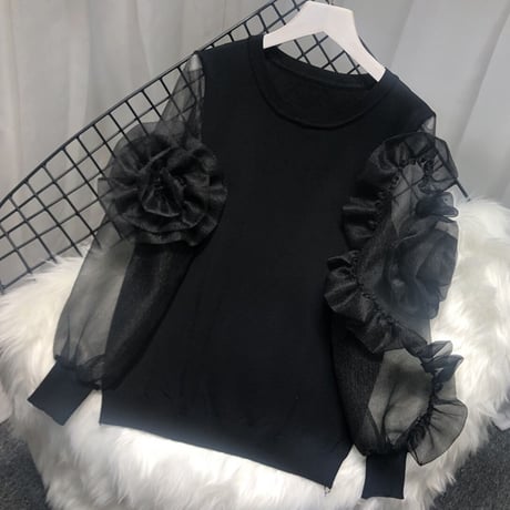 フラワーシースルースリーブ ニット 3色展開