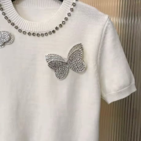 ビジューバタフライ ニットトップス 2色展開