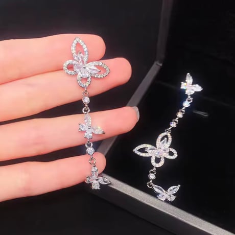 【Silver925】バタフライロングピアス