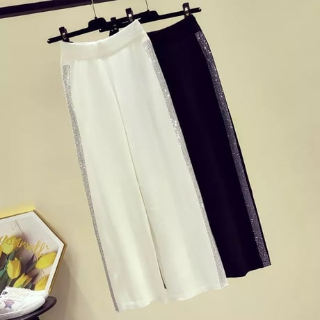サイドラインストーン ニットパンツ 2色展開