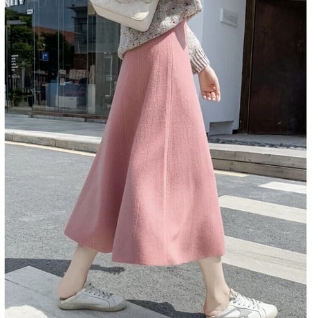 カラー ウール ハイウエストスカート 8色展開