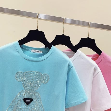 ラインストーンベアー タグTシャツ 3色展開