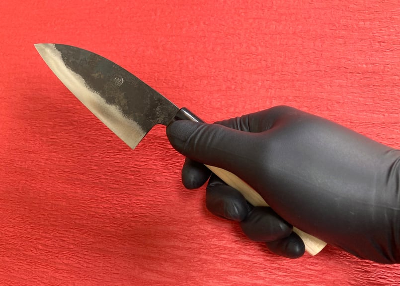 鉄黒打ちアジ切包丁/白鋼/刃渡り約11㎝ | 川﨑鍛冶屋