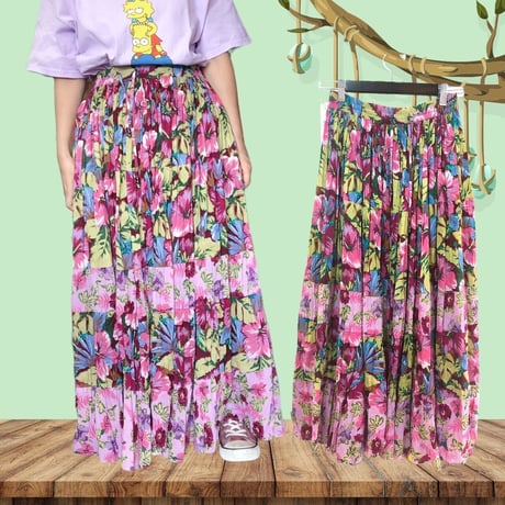 flower pleats long skirt