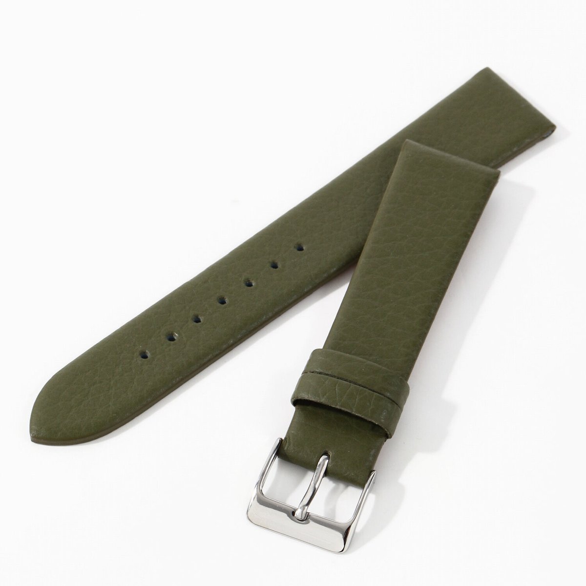 オシャレなイタリアンレザー時計ベルト『カーキ・グリーン』（ステッチ