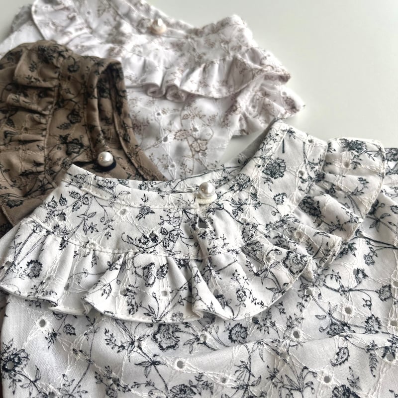 45R ★フロート二重天竺フリル ワンピース ダブルフェイス ダブルガーゼ小花柄ベロアパイピングフリルワンピース