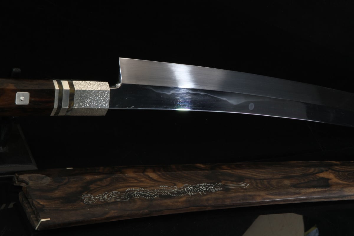 先丸 本焼包丁 反り有り 刃渡り 尺一 鏡面 鞘