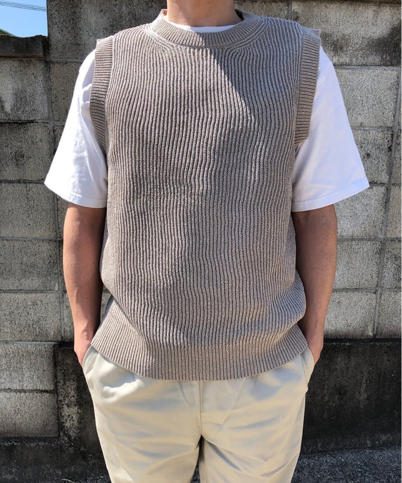 サマーニット】両あぜ編みベスト（グレー） | ABE KNIT