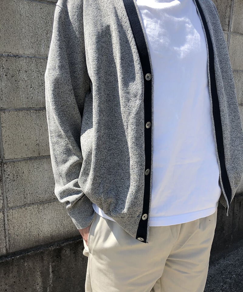 サマーニット】天竺ハイゲージカーディガン（グレー×ネイビー） | ABE KNIT