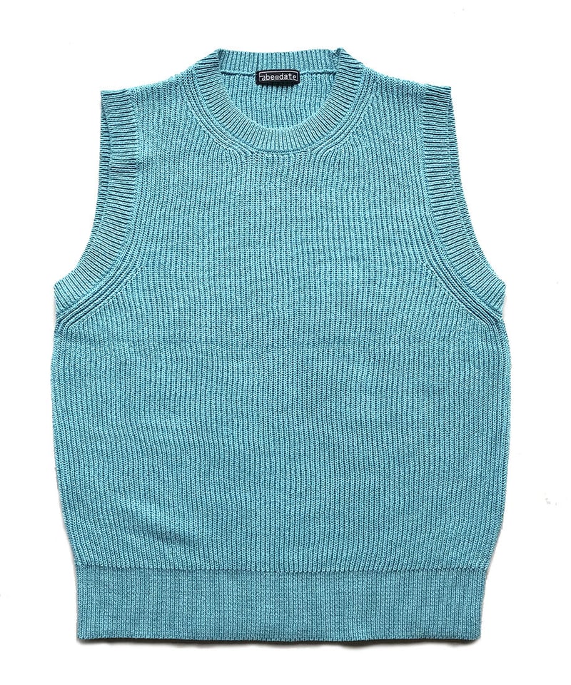 サマーニット】両あぜ編みベスト（ターコイズブルー） | ABE KNIT